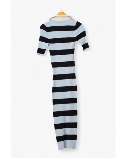 A.L.C. Darcy Rugby-Striped Midi-Dress in Midnight Sky Blue Parchment