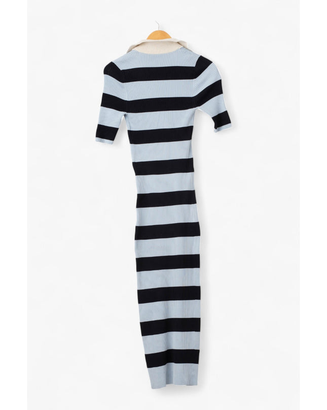 A.L.C. Darcy Rugby-Striped Midi-Dress in Midnight Sky Blue Parchment
