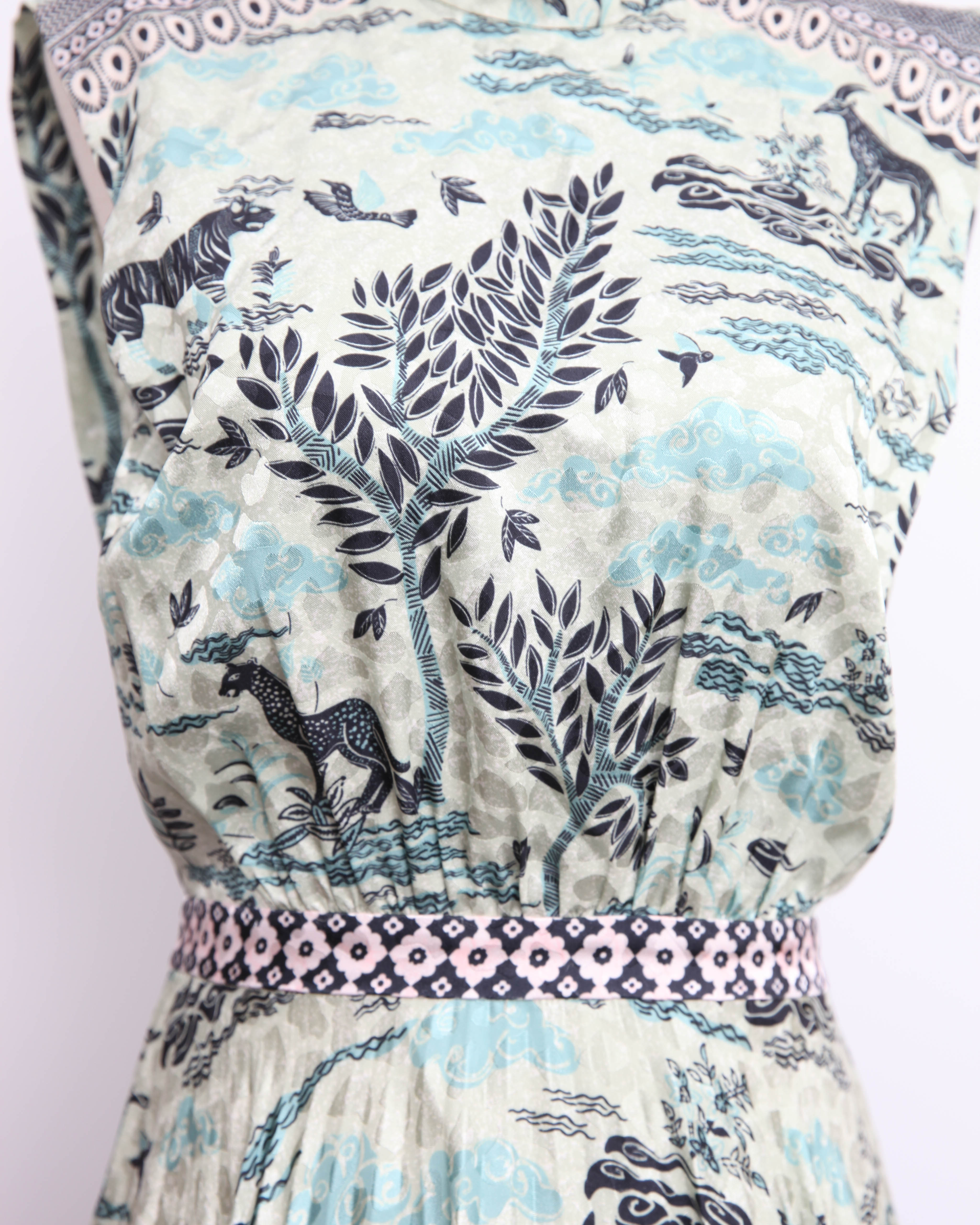 SALONI Fleur E Green Floral Printed Satin Dress