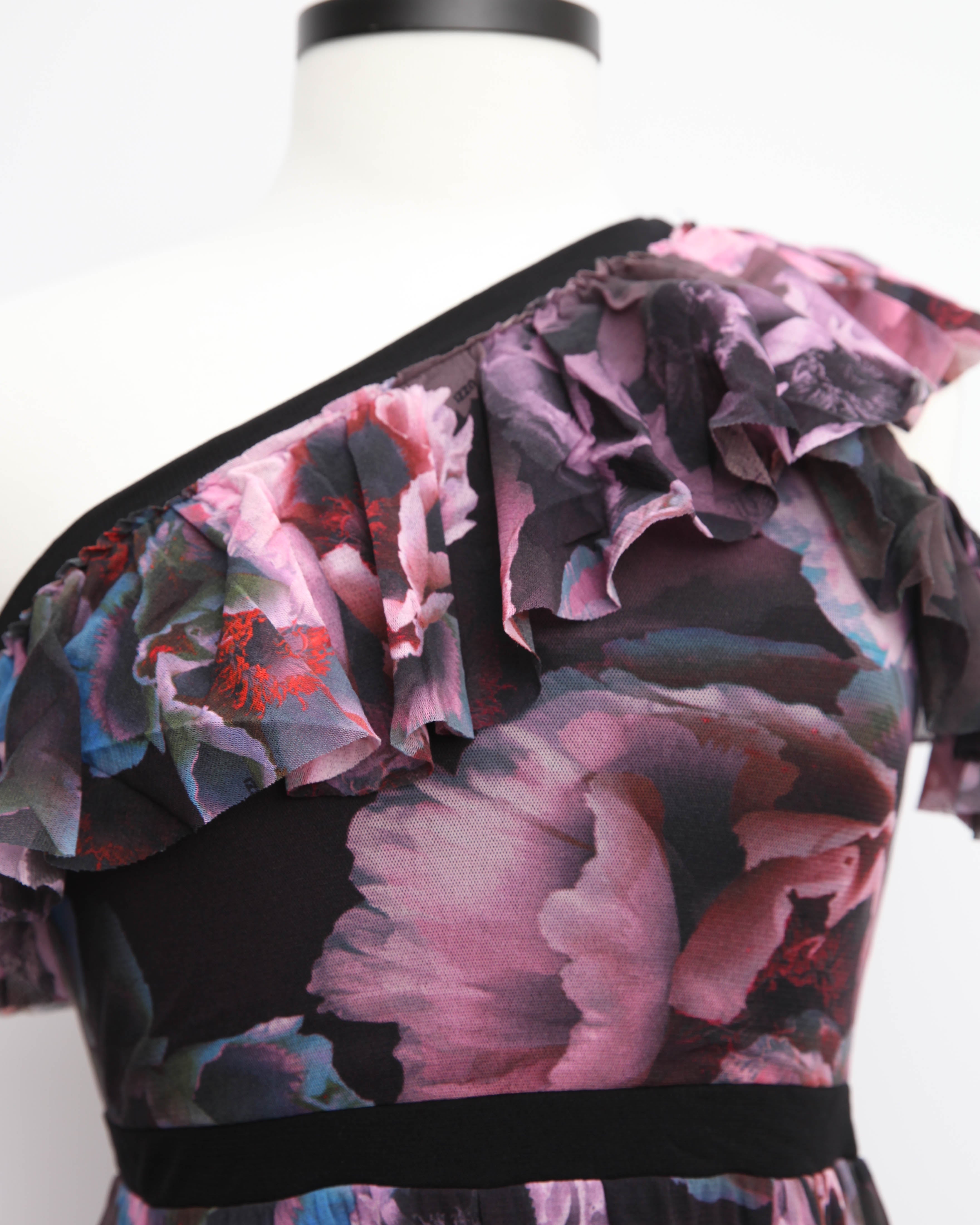 Fuzzi Tulle One Shoulder Purple Flora Gown | Wedding Guest & Evening Dress