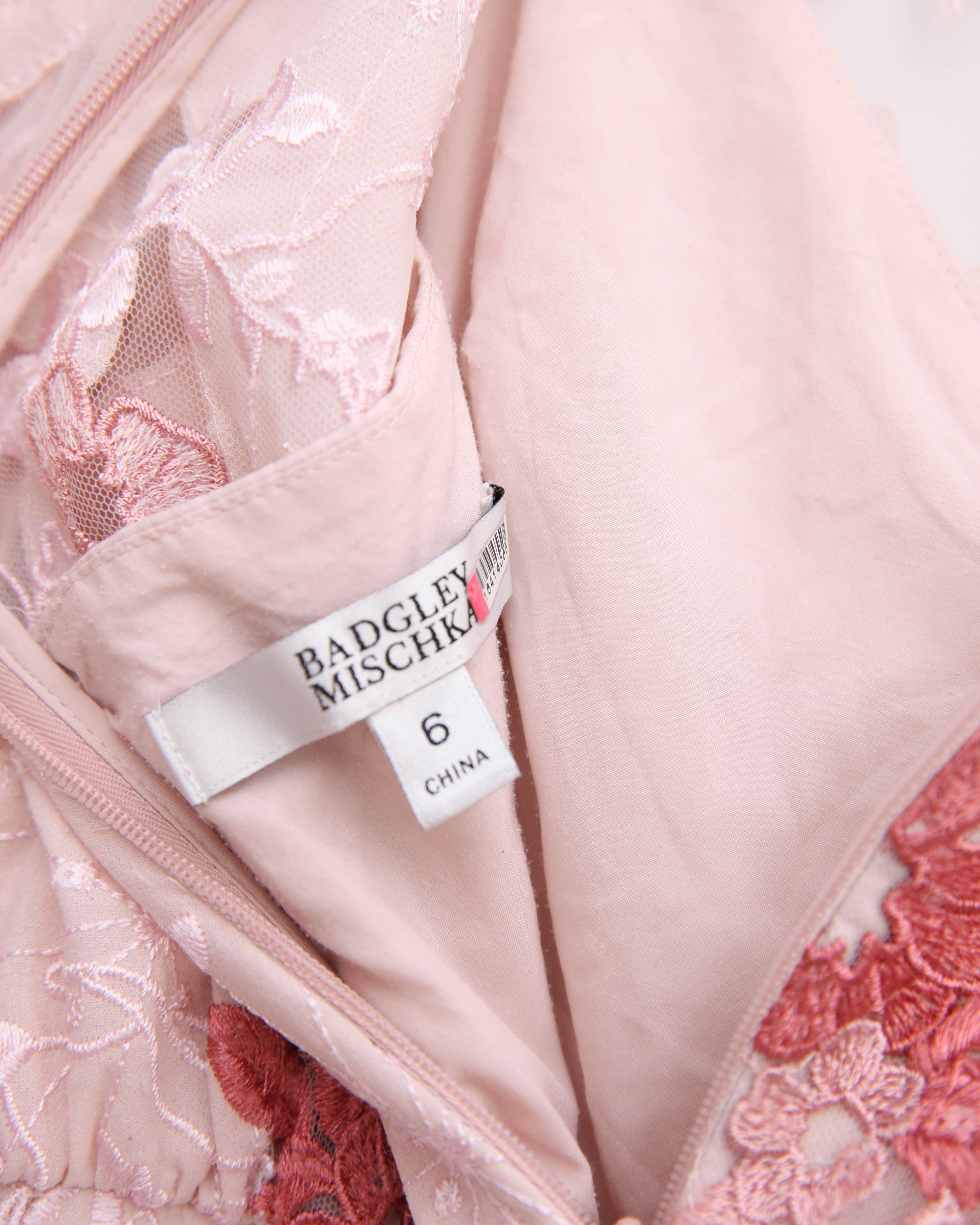Badgley Mischka Lace Applique Pink Floral Shirt Dress-Size 6