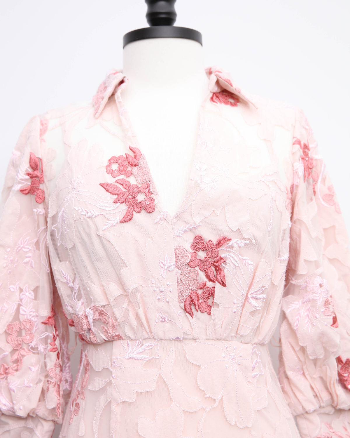 Badgley Mischka Lace Applique Pink Floral Shirt Dress-Size 4