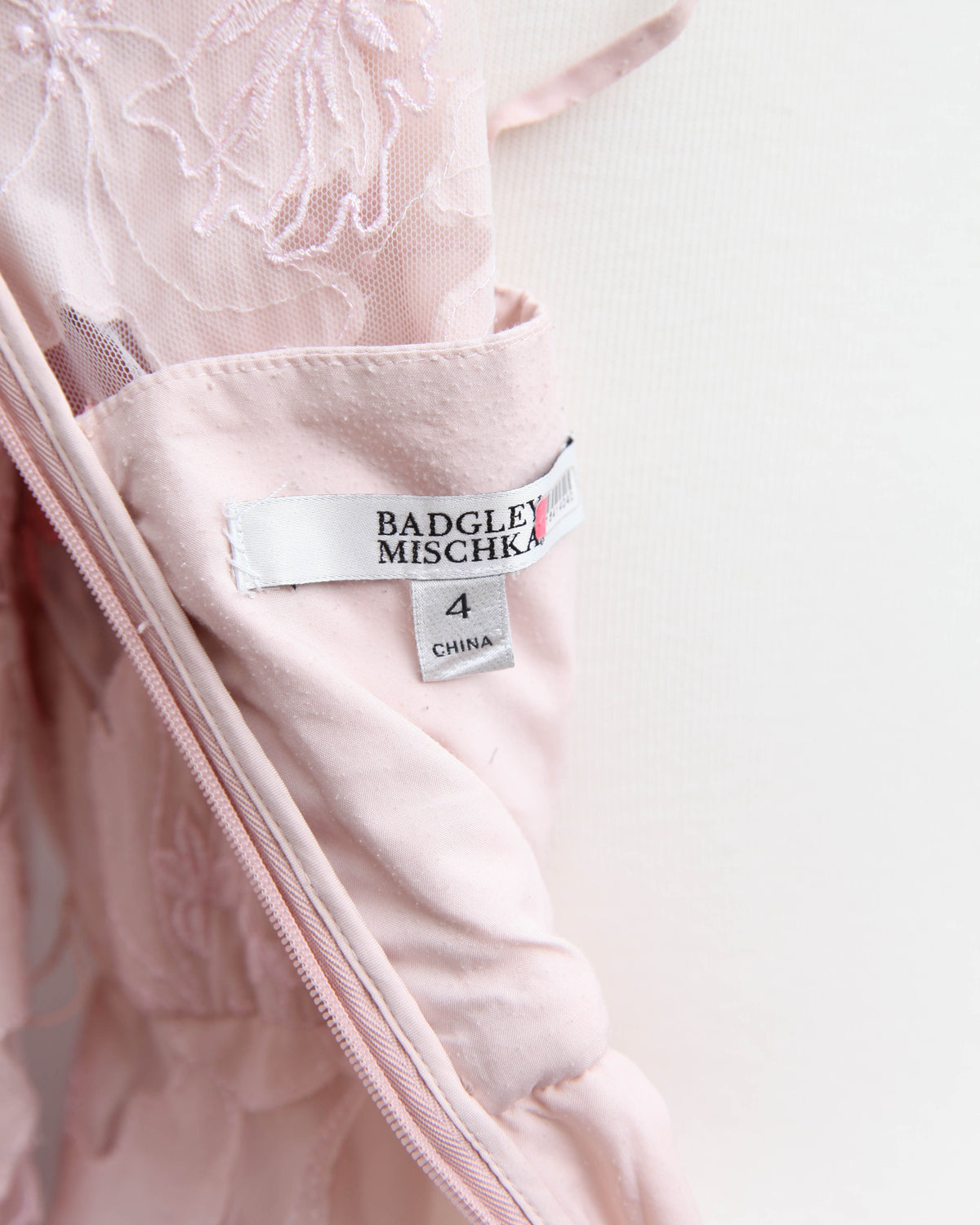 Badgley Mischka Lace Applique Pink Floral Shirt Dress-Size 4