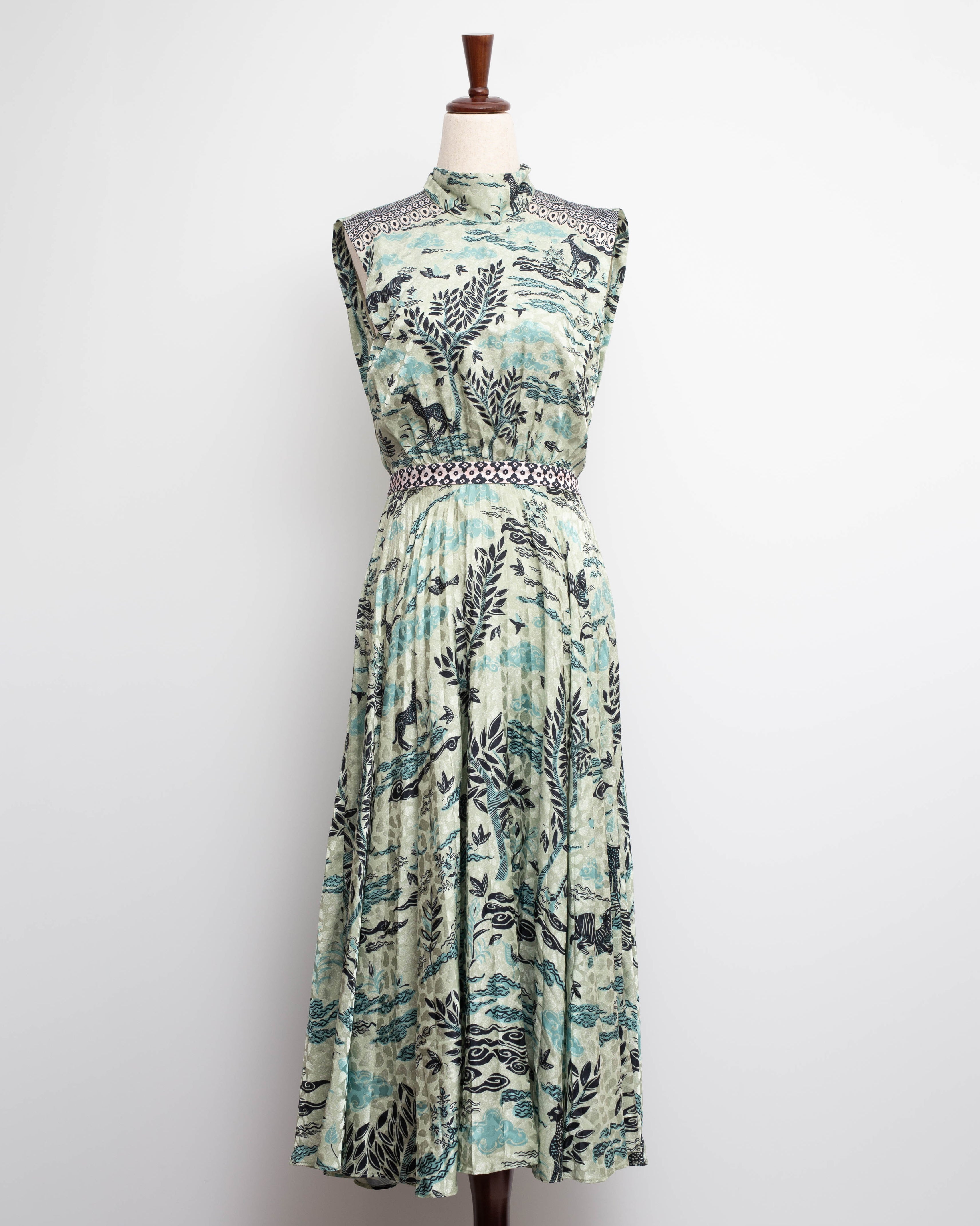 SALONI Fleur E Green Floral Printed Satin Dress