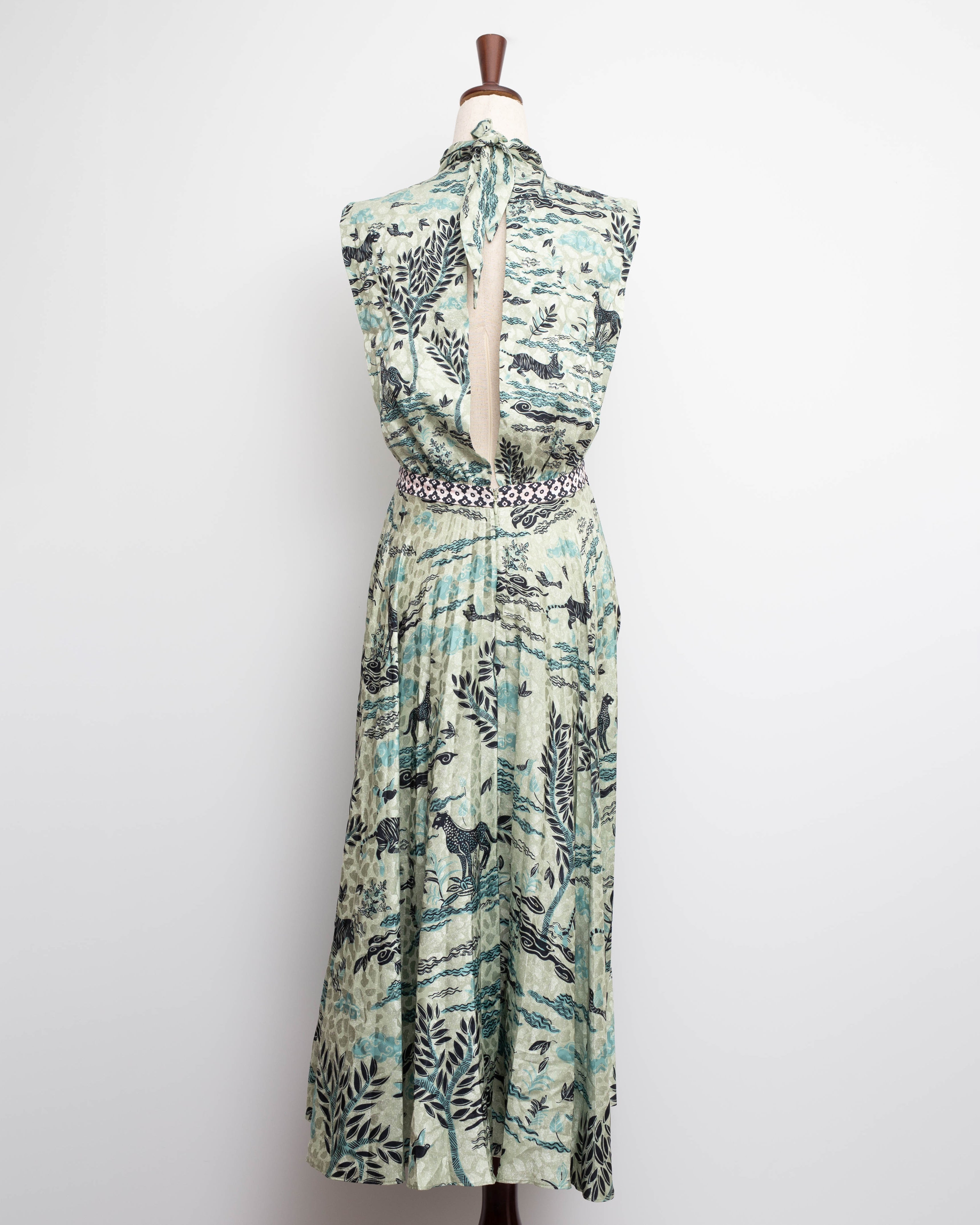 SALONI Fleur E Green Floral Printed Satin Dress