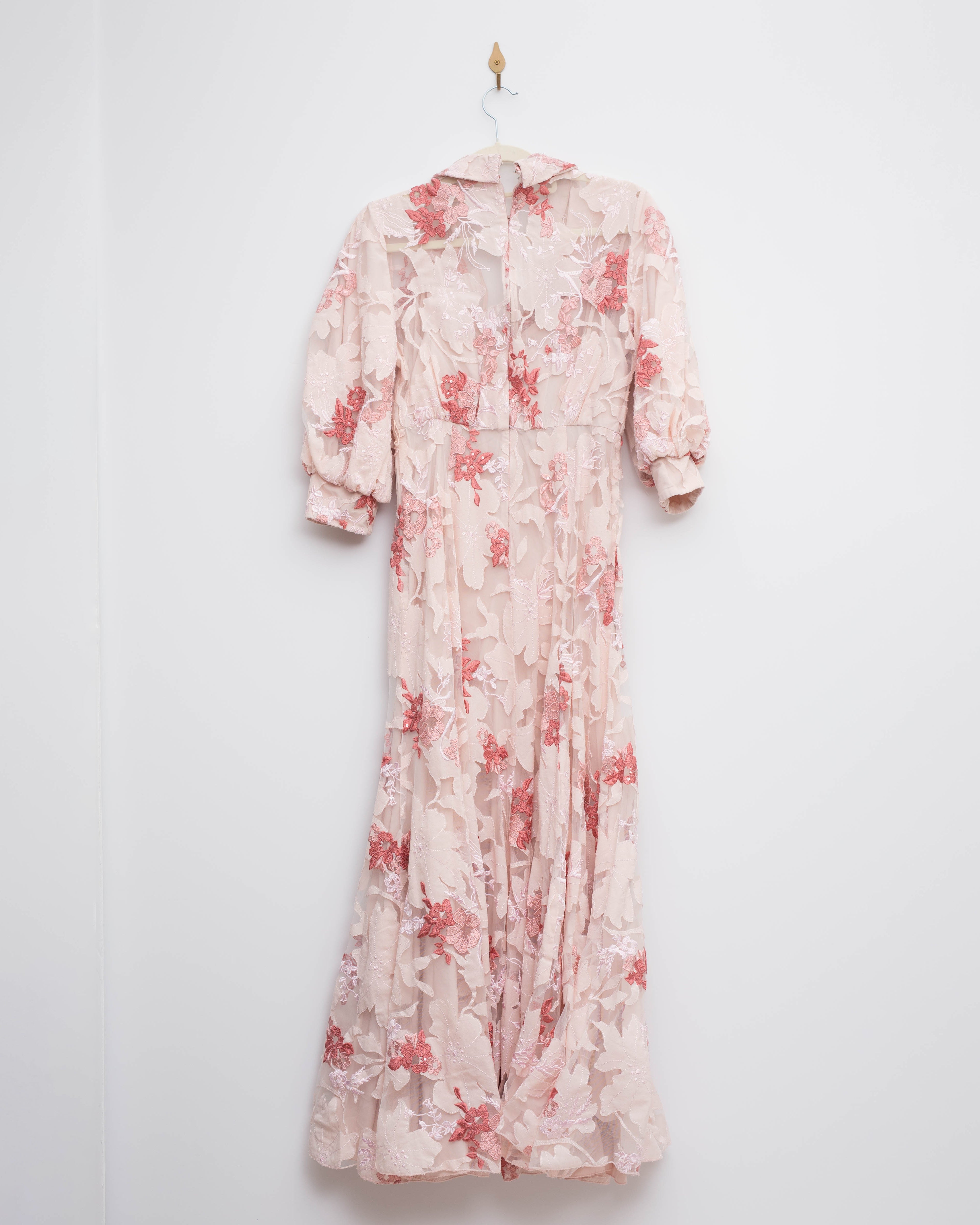 Badgley Mischka Lace Applique Pink Floral Shirt Dress-Size 6