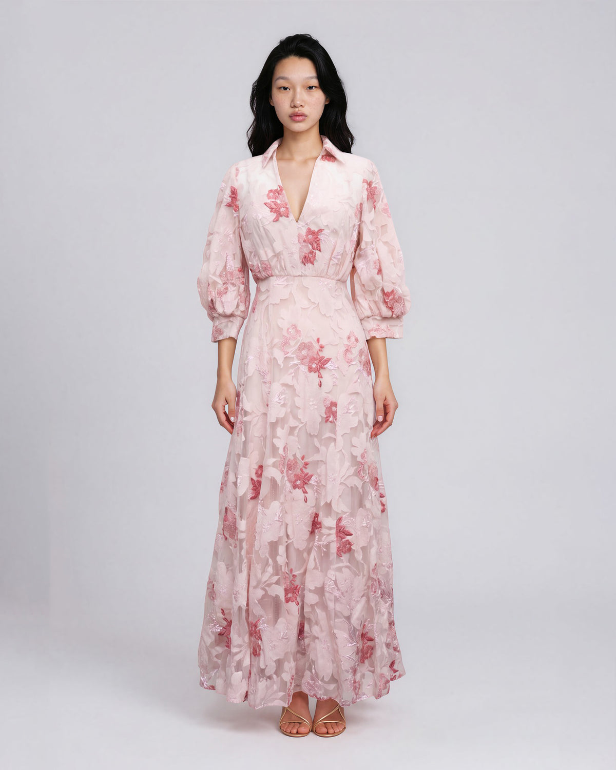 Badgley Mischka Lace Applique Pink Floral Shirt Dress-Size 4