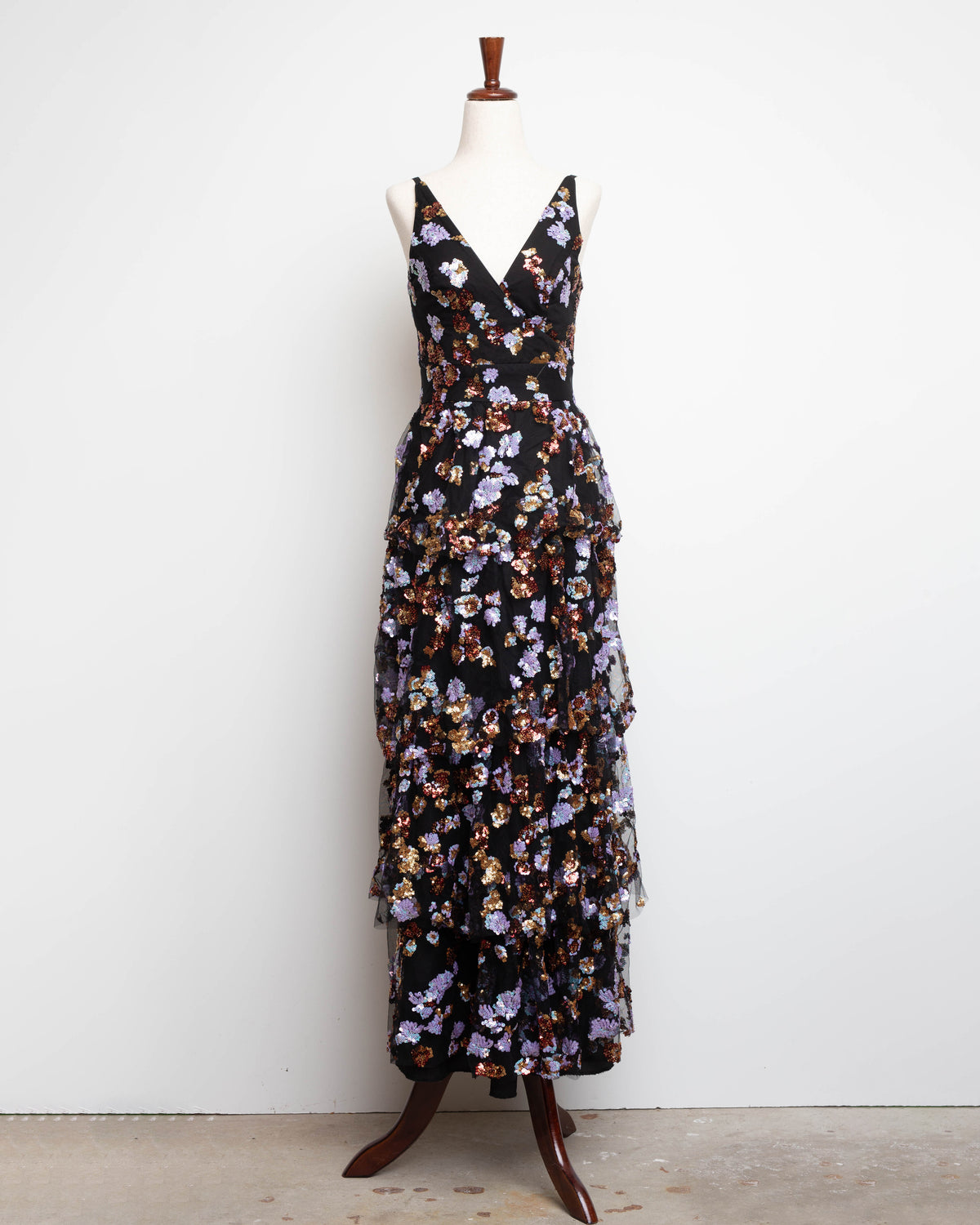 Dress The Population Lorain Sequin Tiered Ruffle Gown-Size S
