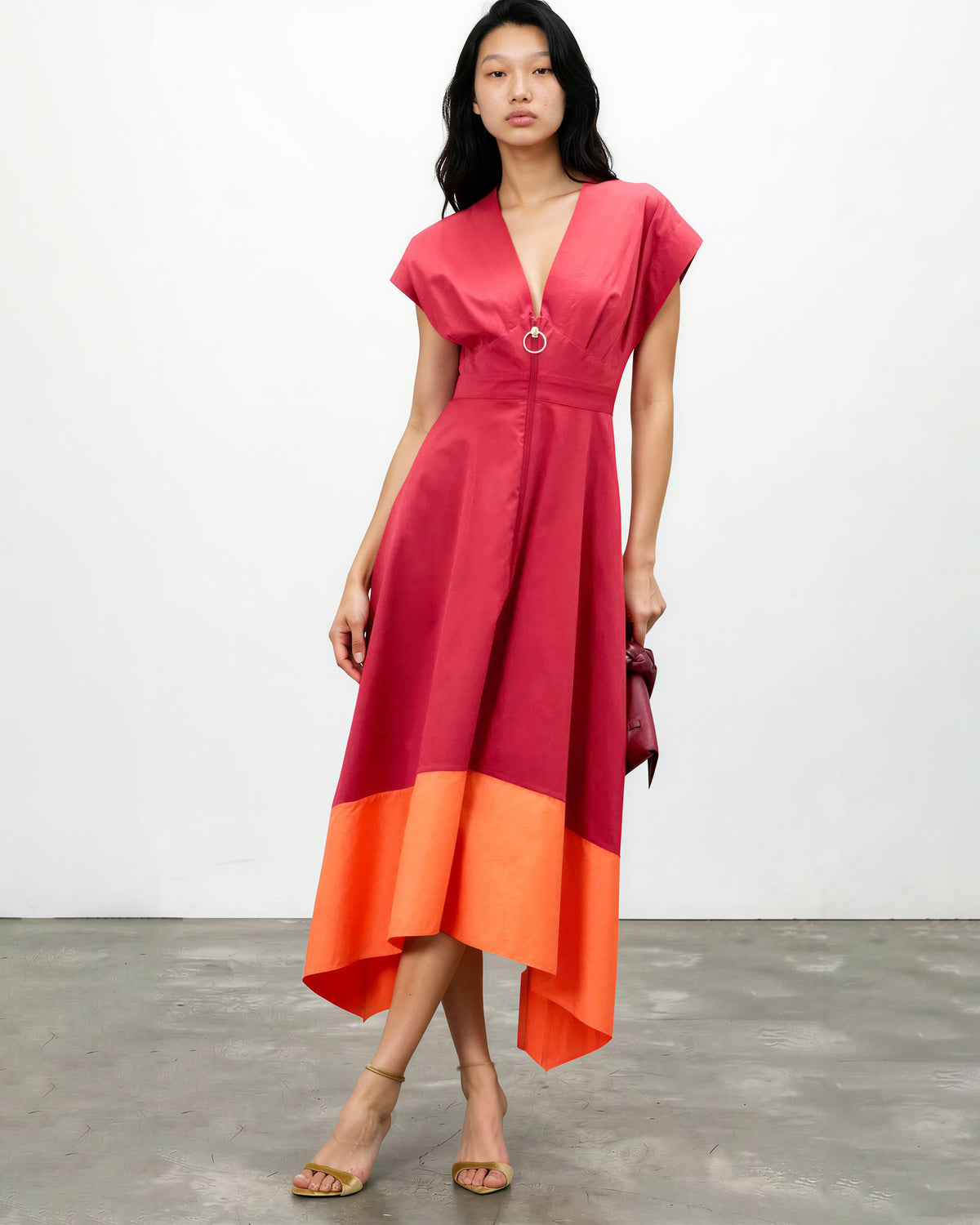 Roksanda Collective Two-Tone Midi Dress in Red and Orange Size 8