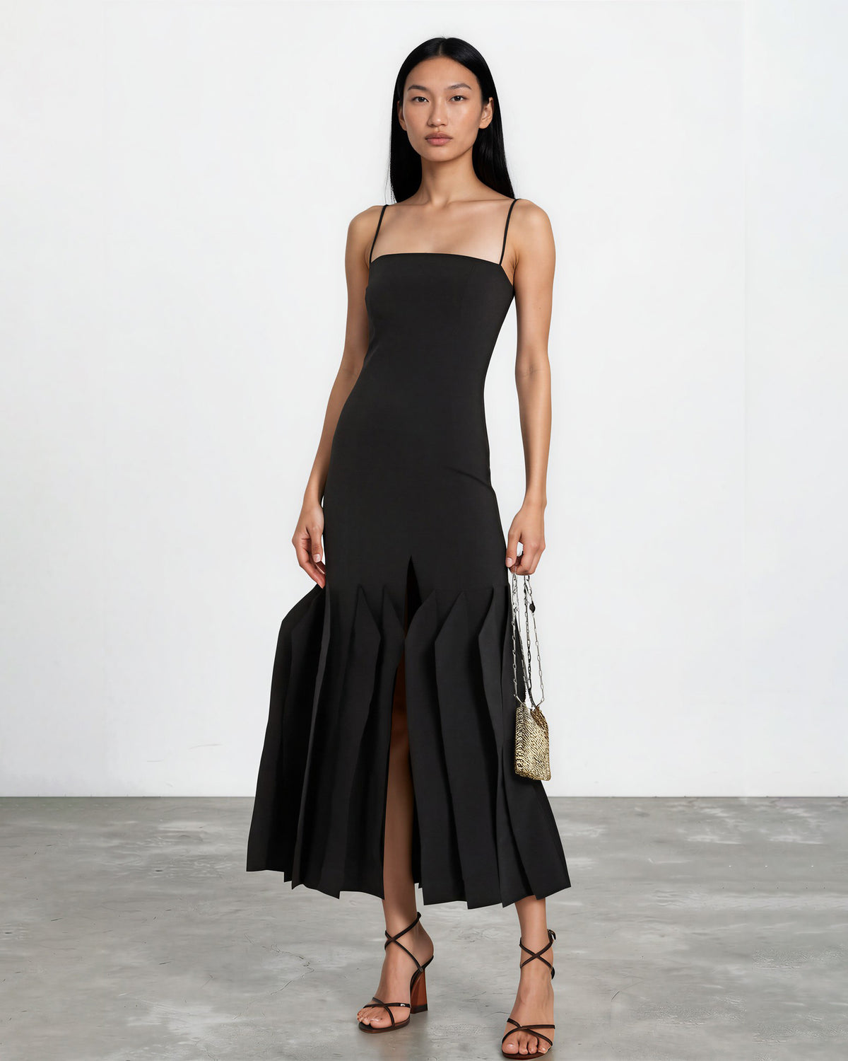 A.W.A.K.E. Mode Lip Choker Black Crepe Midi Dress – EU 42 / US 10