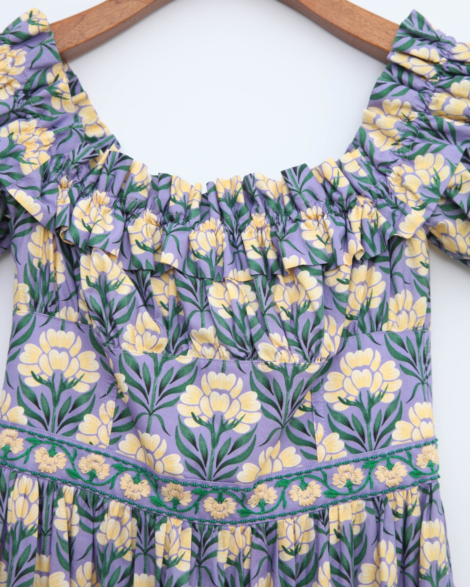 AGUA BY AGUA BENDITA Banana Off - the - Shoulder Tiered Midi Dress Size S - Wind & Song