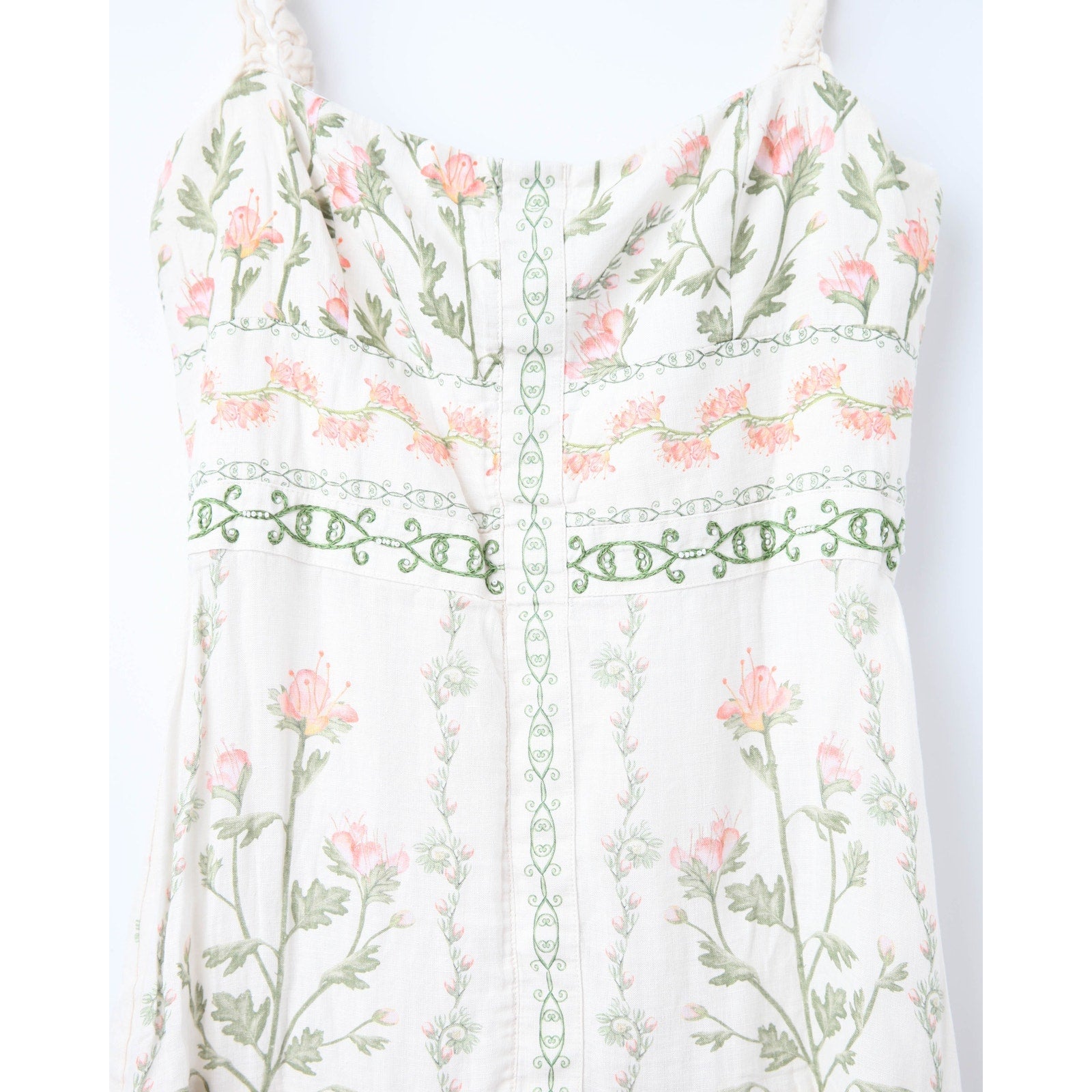 Agua by Agua Bendita Nispero Floral Linen Dress – Ruffled Strap Midi (Size XL) - Wind & Song