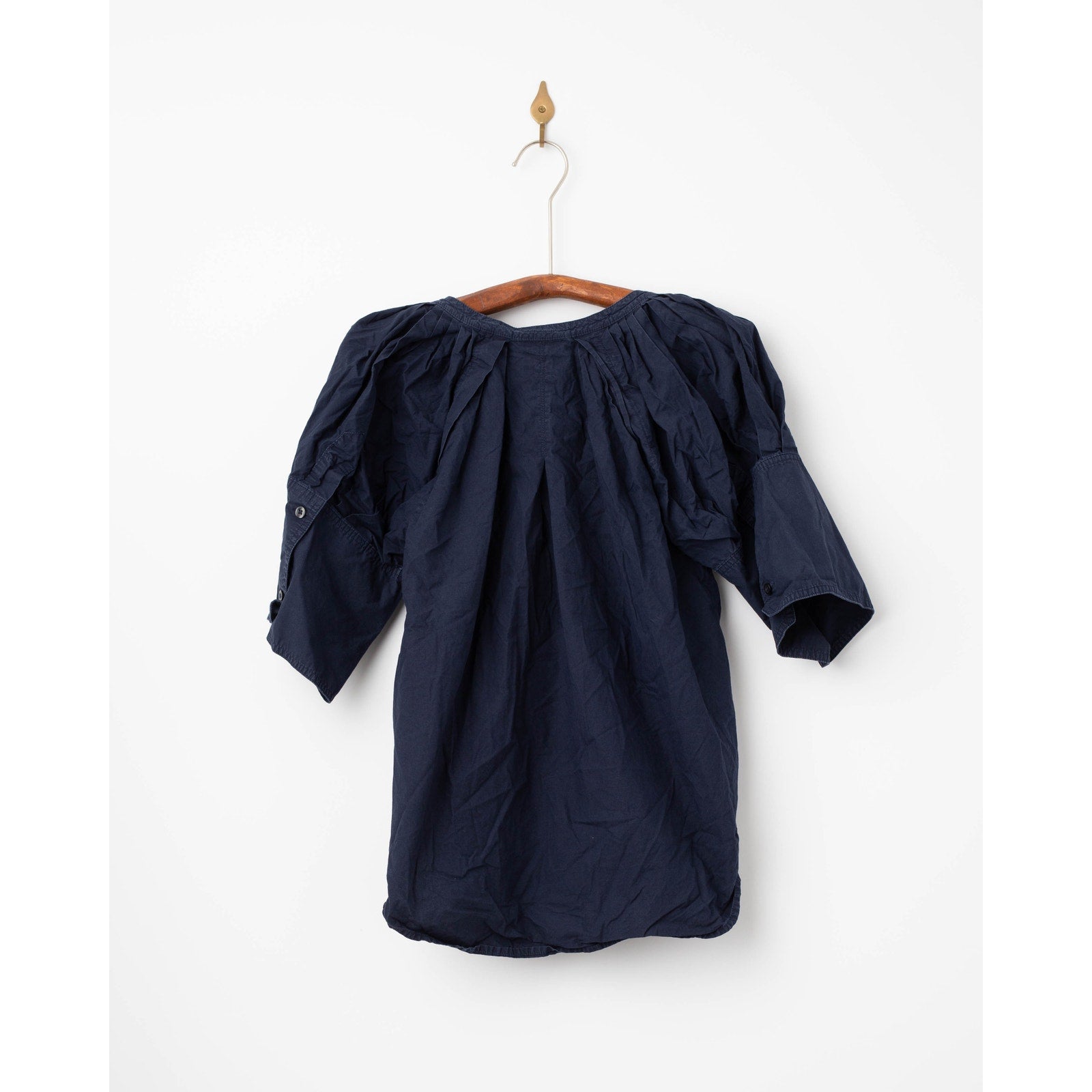 A.L.C. Chloe Blue Cotton Puff Sleeve Blouse – 3/4 Sleeve Crew Neck Button - Down - Wind & Song