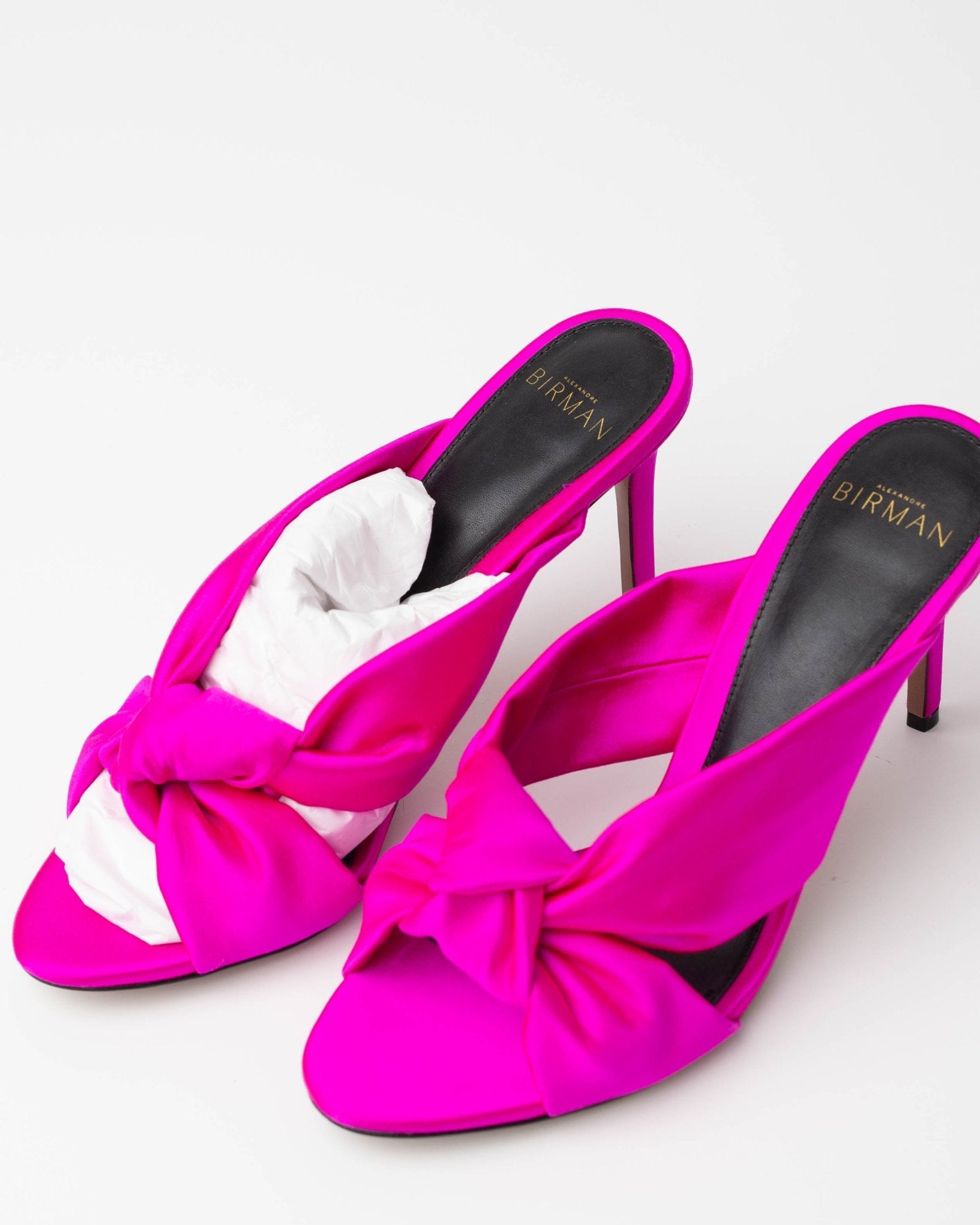 Alexandre Birman Pink Satin Bow Mule Sandals 85mm Size 37.5 | New - Wind & Song