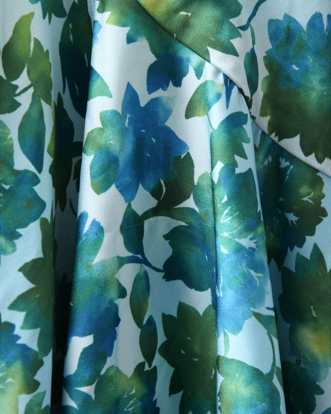 AMUR Blue Floral Halter Gown with Ruffle Detail (Size 8) - Wind & Song