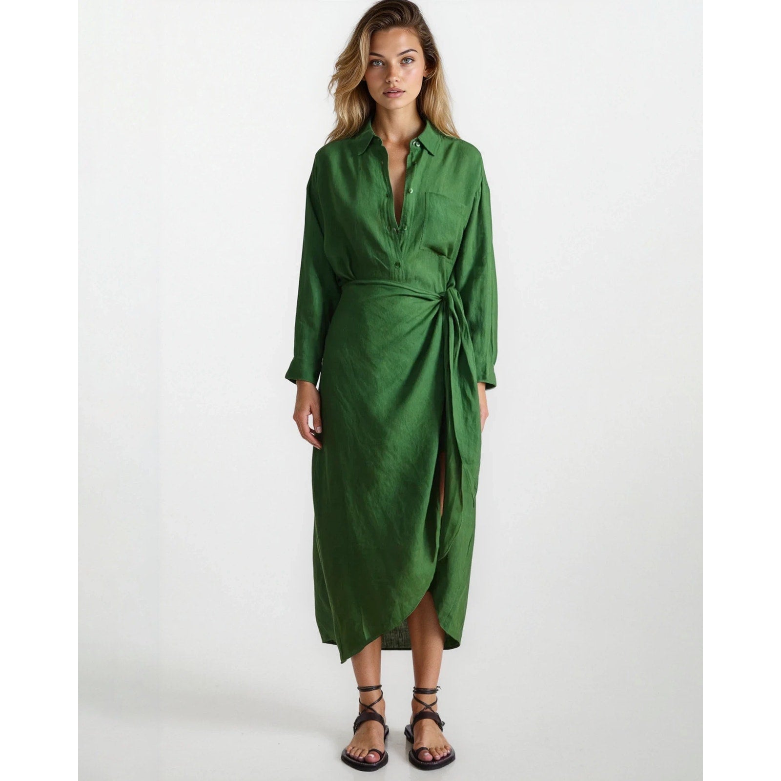 Apiece Apart Alessandra Sarong Shirt Dress in Green - Wind & Song
