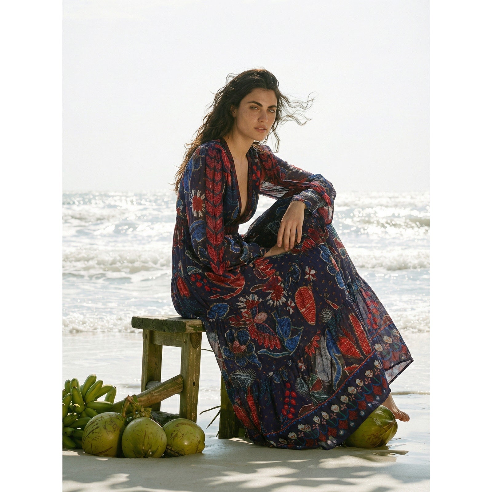 ARM Rio Tropical Shine Blue Print Chiffon Maxi Dress Size M – Pre - Owned - Wind & Song