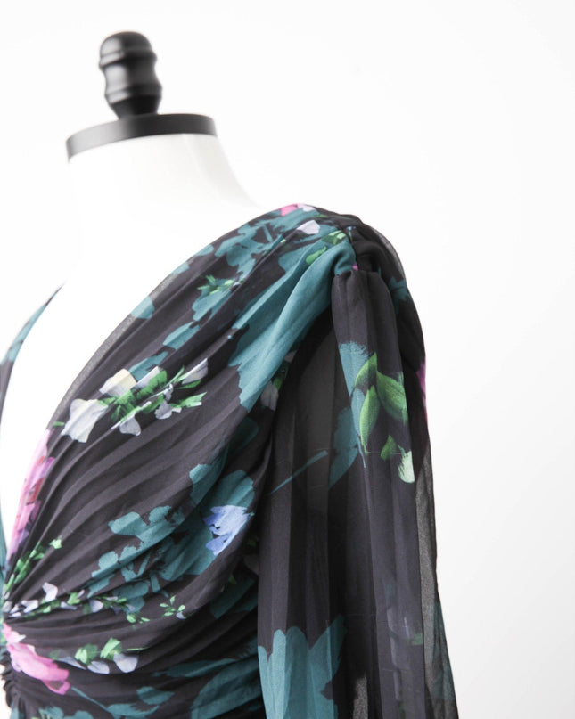 Badgley Mischka Black Floral Ruffled Gown (Size 0) - Wind & Song