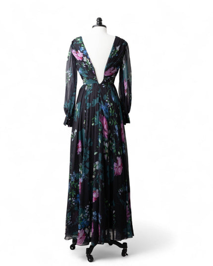 Badgley Mischka Black Floral Ruffled Gown (Size 0) - Wind & Song