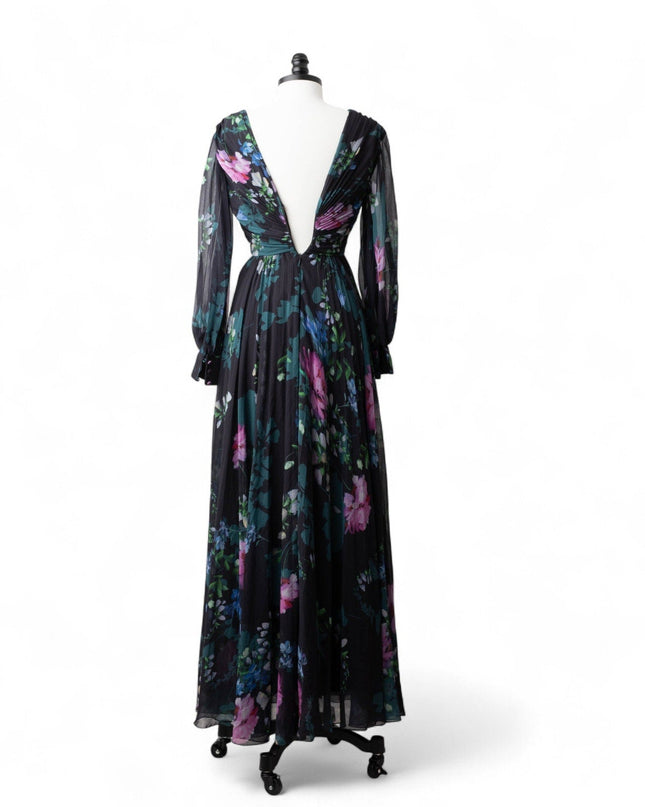 Badgley Mischka Black Floral Ruffled Gown (Size 0) - Wind & Song