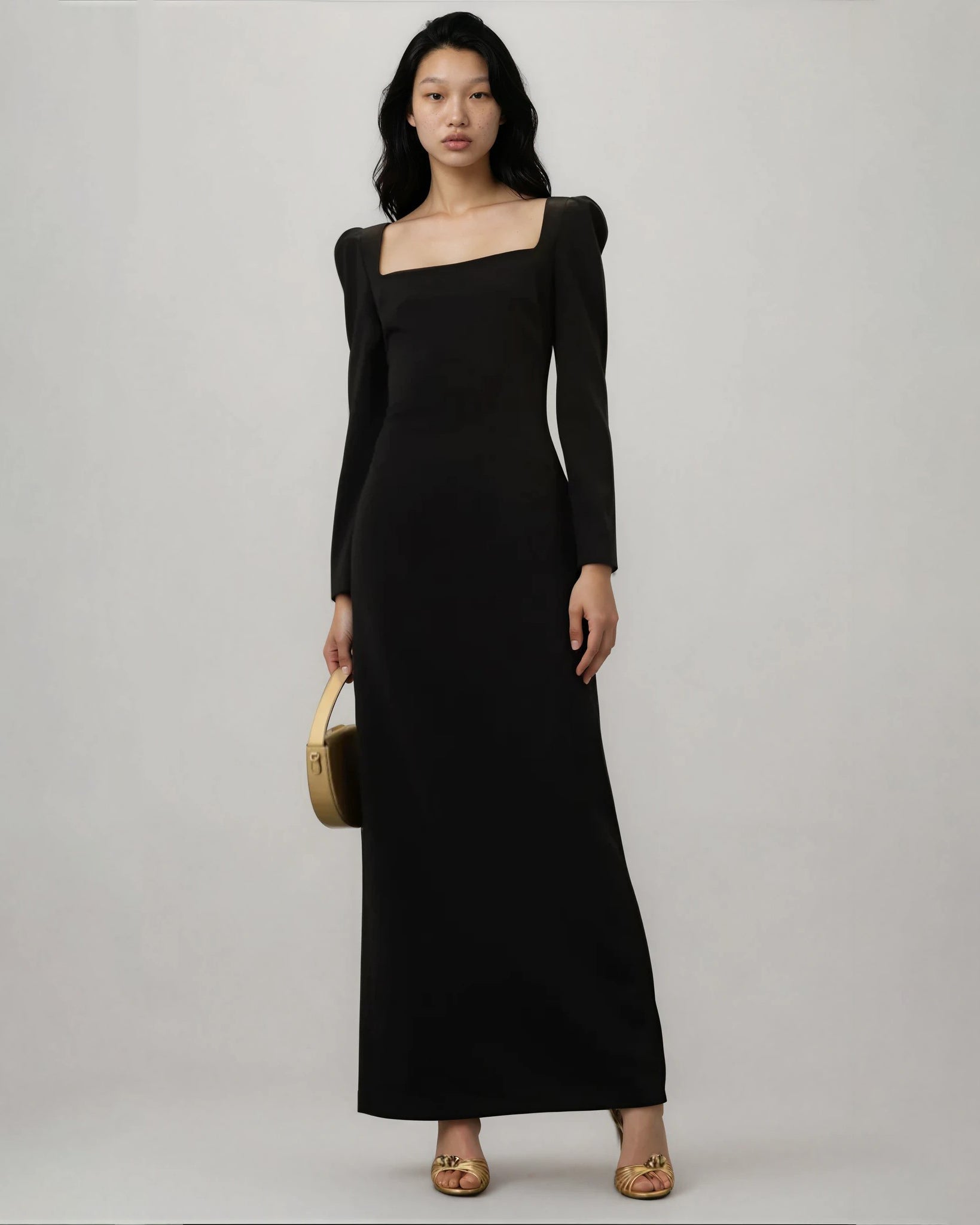 Badgley Mischka Black Puff Sleeves Gown in Black Size 4 - Wind & Song