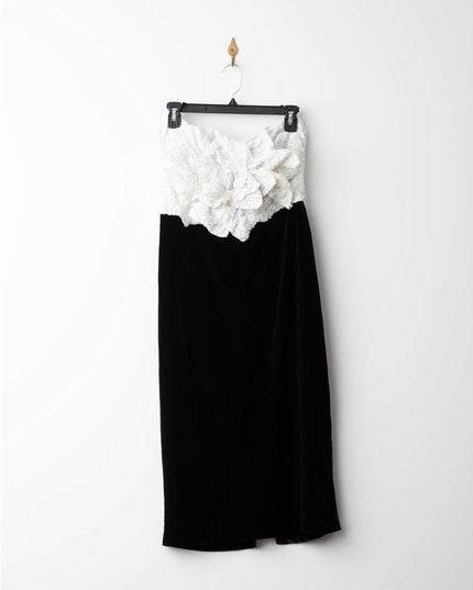 Badgley Mischka Black Velvet with White Rose Bodice Dress - Wind & Song