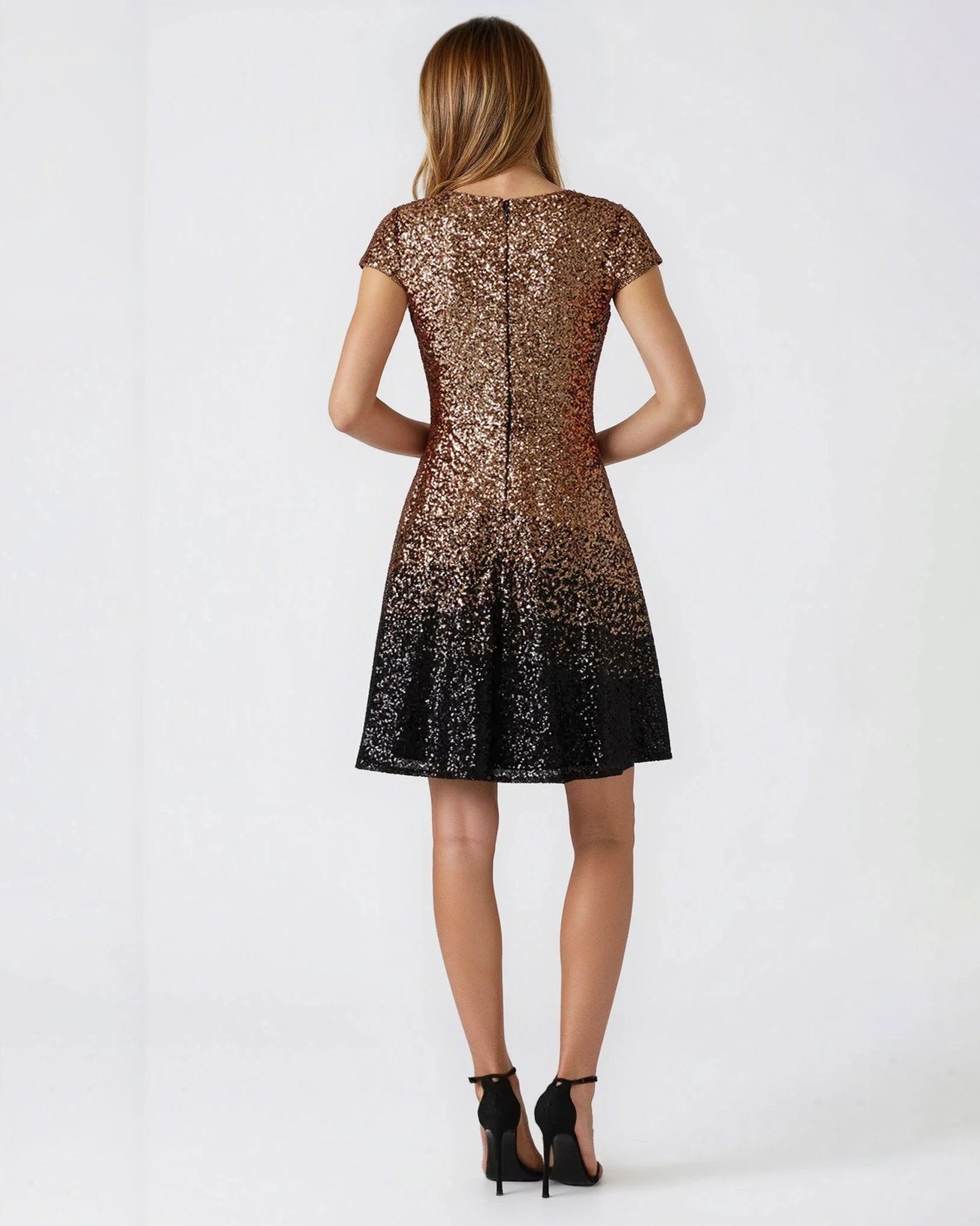 Badgley Mischka Ombre Natasha Sequin Dress – Gold & Black – Size 8 - Wind & Song