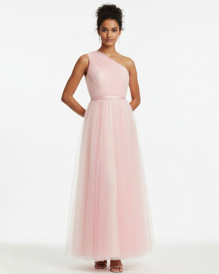 Badgley Mischka Pink One Shoulder Tulle Gown - Wind & Song