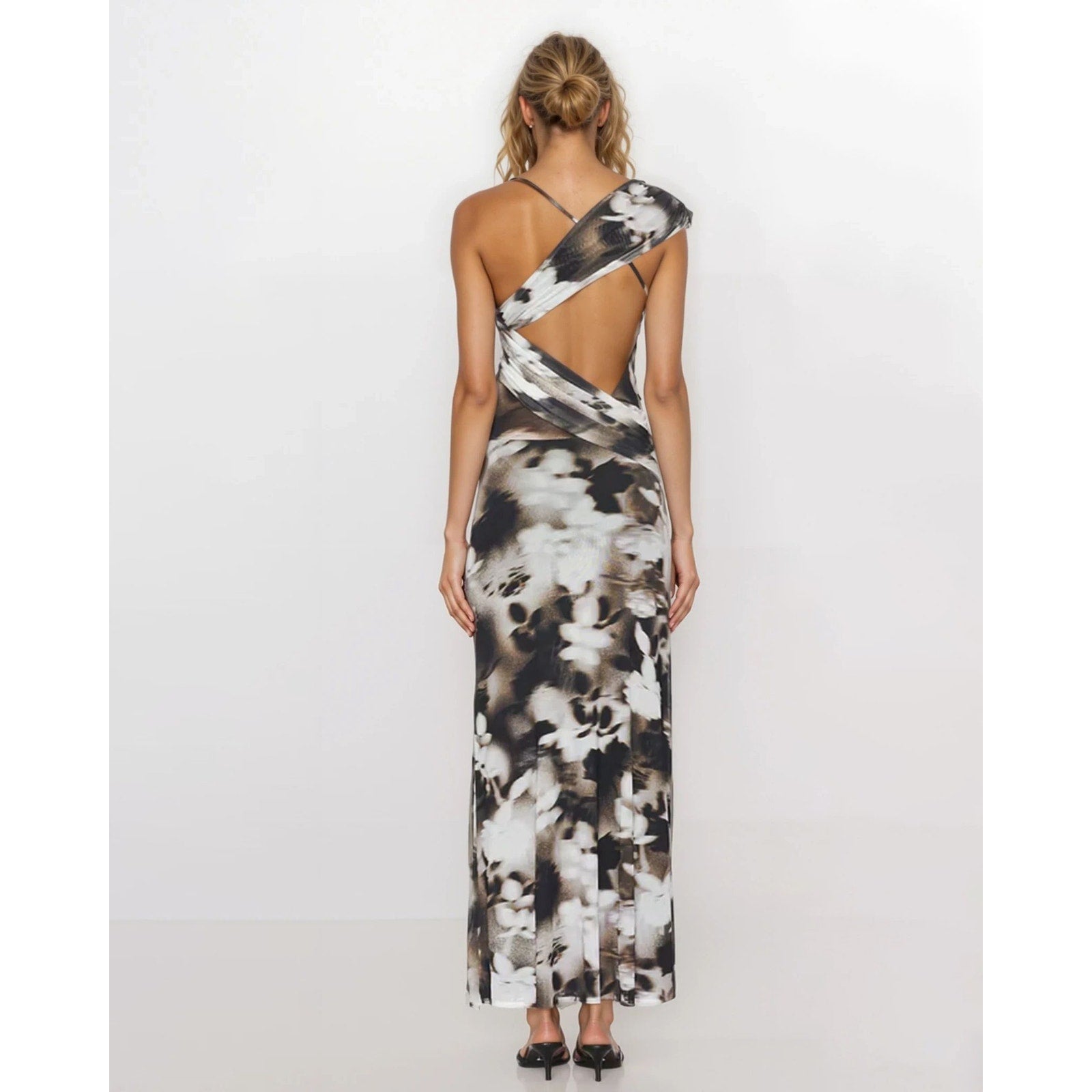Bec + Bridge Solene Asymmetric Dress in Dark Blurred Floral - Wind & Song