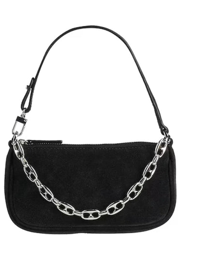 BY FAR Small Baguette Suede Bag in Black - Wind & Song