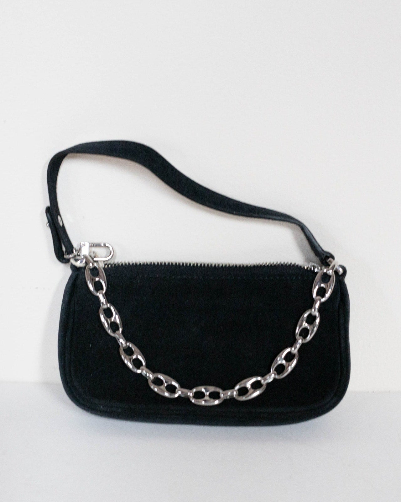 BY FAR Small Baguette Suede Bag in Black - Wind & Song