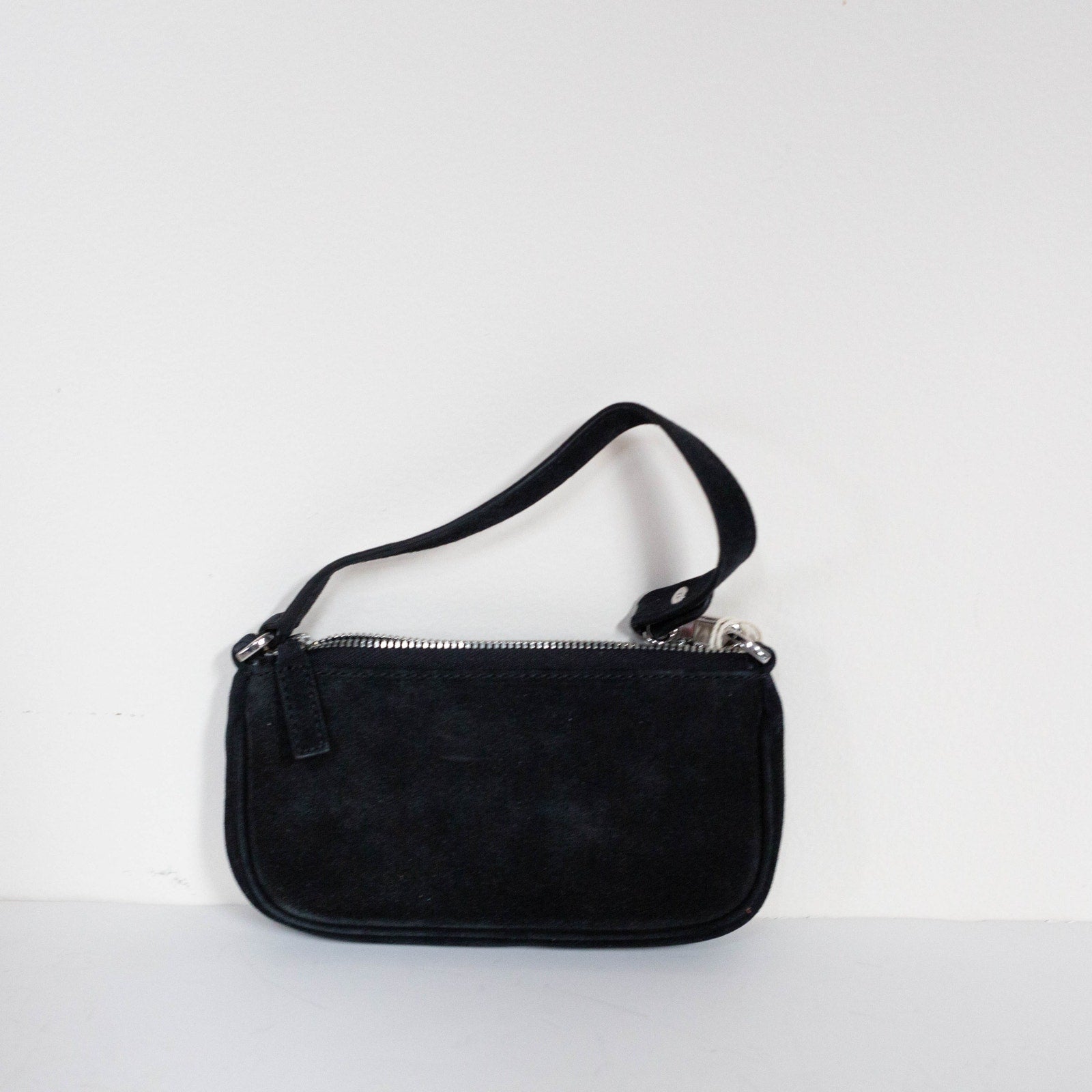 BY FAR Small Baguette Suede Bag in Black - Wind & Song