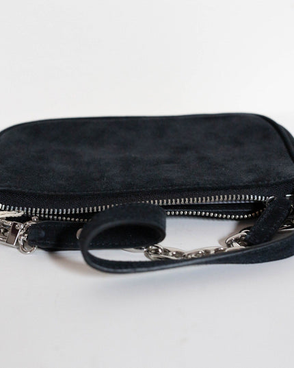 BY FAR Small Baguette Suede Bag in Black - Wind & Song