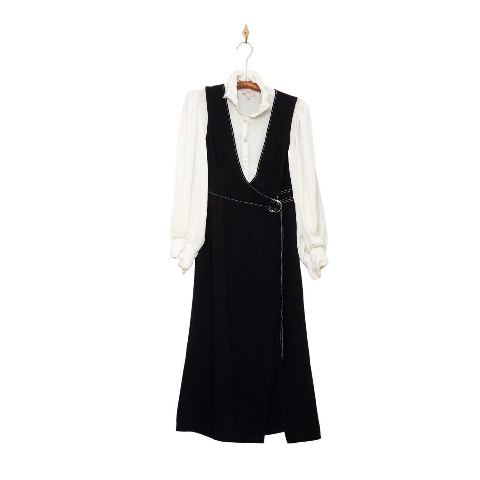 Cinq à Sept Ambre Long Sleeve Faux Wrap Midi Dress – Black Twill – Size 4 - Pre - owned - Wind & Song