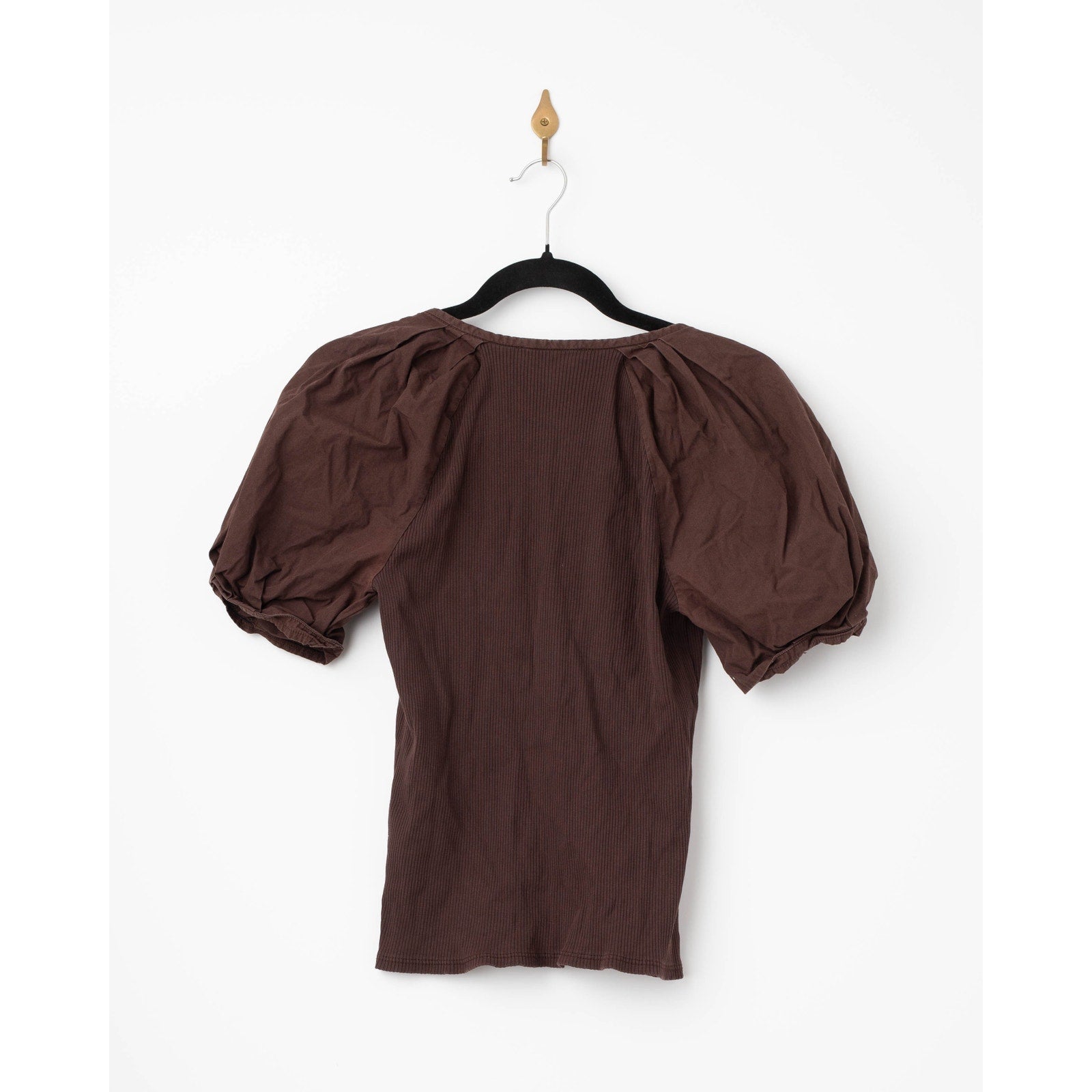 Derek Lam 10 Crosby Albane Puff Sleeve Top – Ribbed Knit & Woven Trim Short Sleeve Shirt - Wind & Song