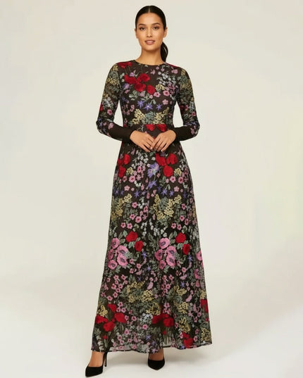 Dress The Population Floral Mesh Ava Gown - Wind & Song