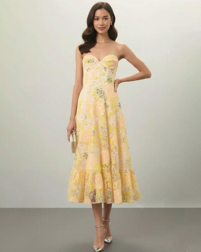 Dress The Population Yellow Floral Carina Dress - Wind & Song