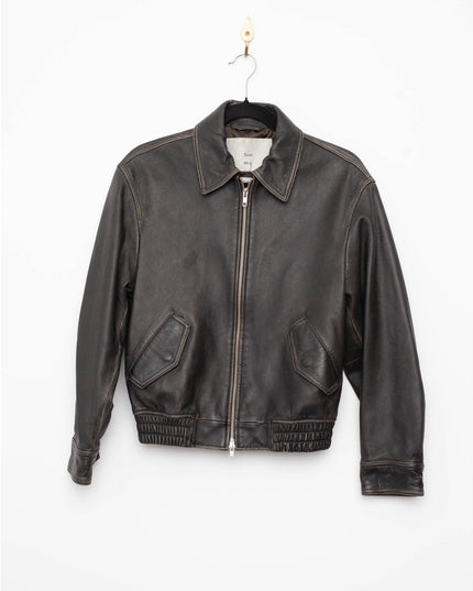 DUNST Black Leather Unisex Bomber Jacket - Wind & Song