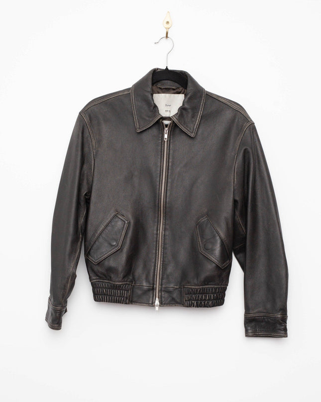 DUNST Black Leather Unisex Bomber Jacket - Wind & Song