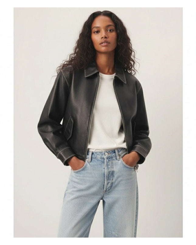 DUNST Black Leather Unisex Bomber Jacket - Wind & Song