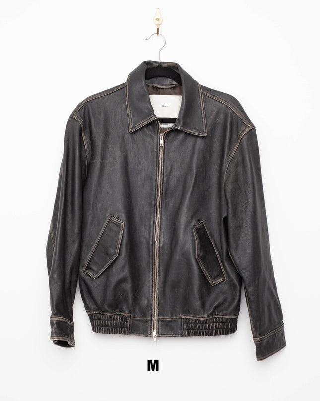 DUNST Black Leather Unisex Bomber Jacket - Wind & Song
