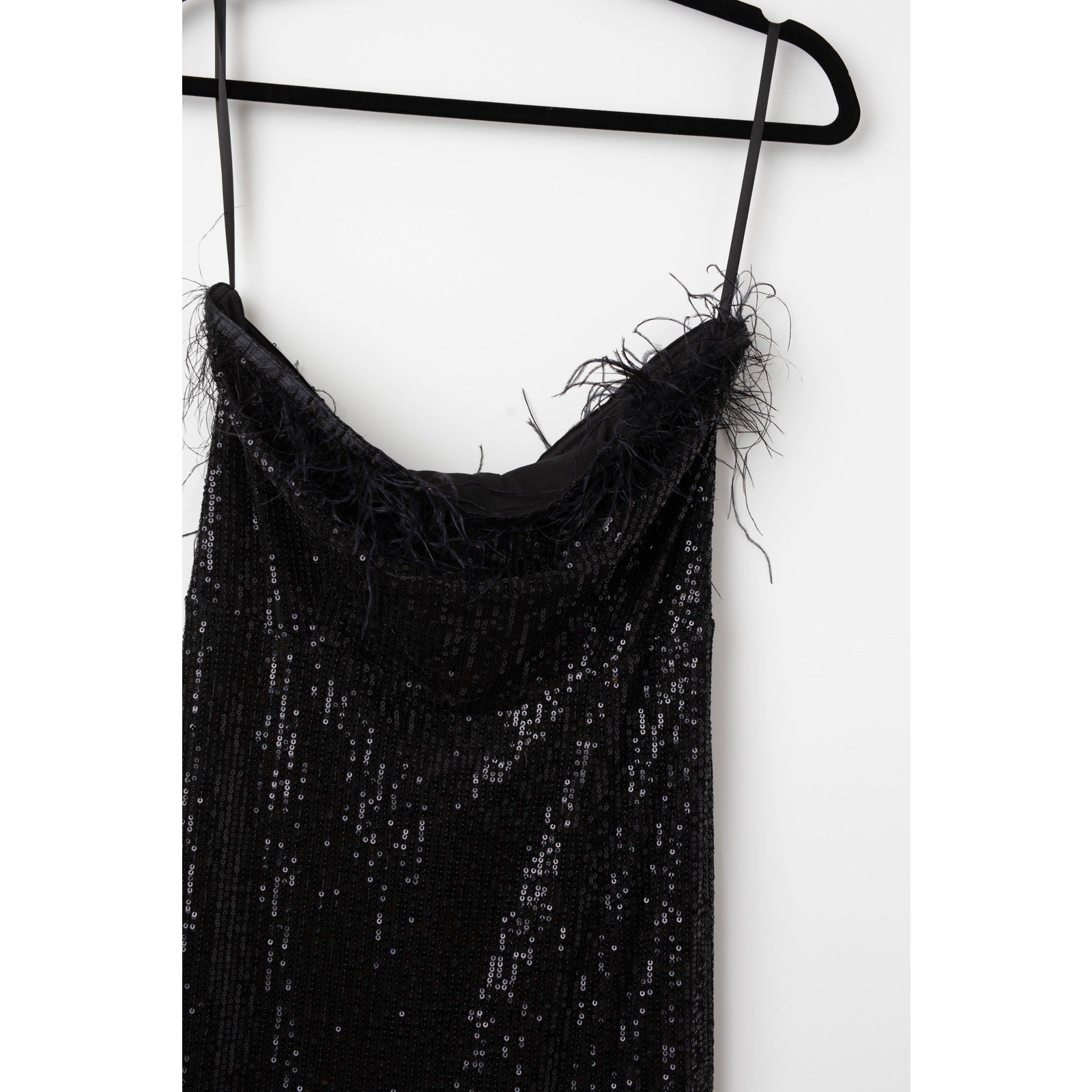 Elle Zeitoune Black Feathered Strapless Sequin Gown - Wind & Song