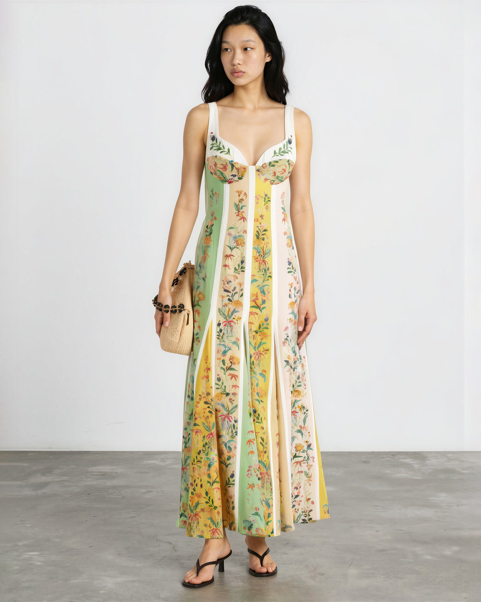 Farm Rio Delicate Floral Stripes Linen Blend Maxi Dress Size M - Rare find - Wind & Song