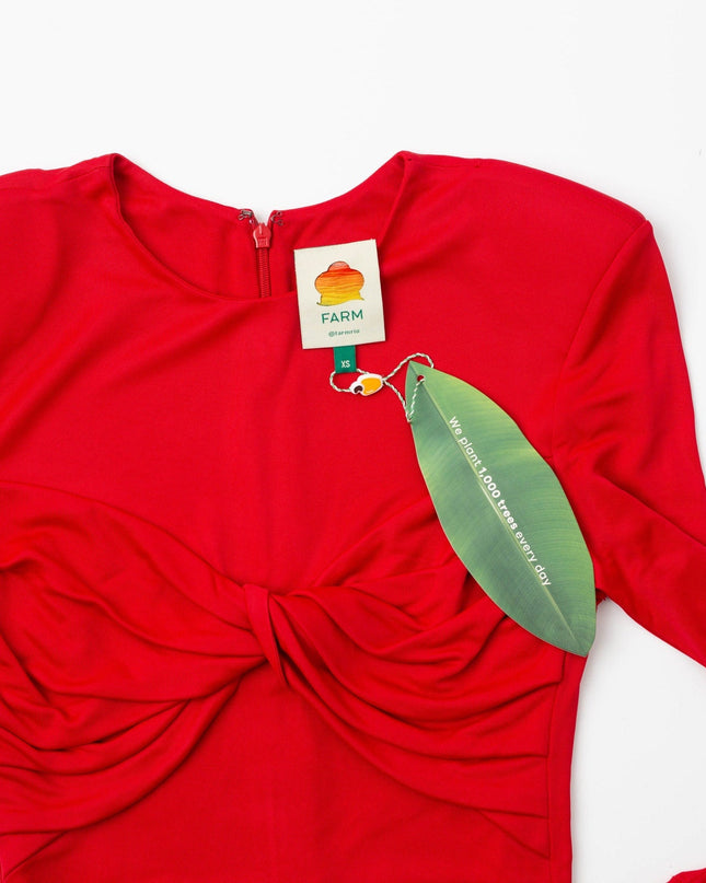 FARM Rio Long Sleeve Midi Dress in Red - Wind & Song