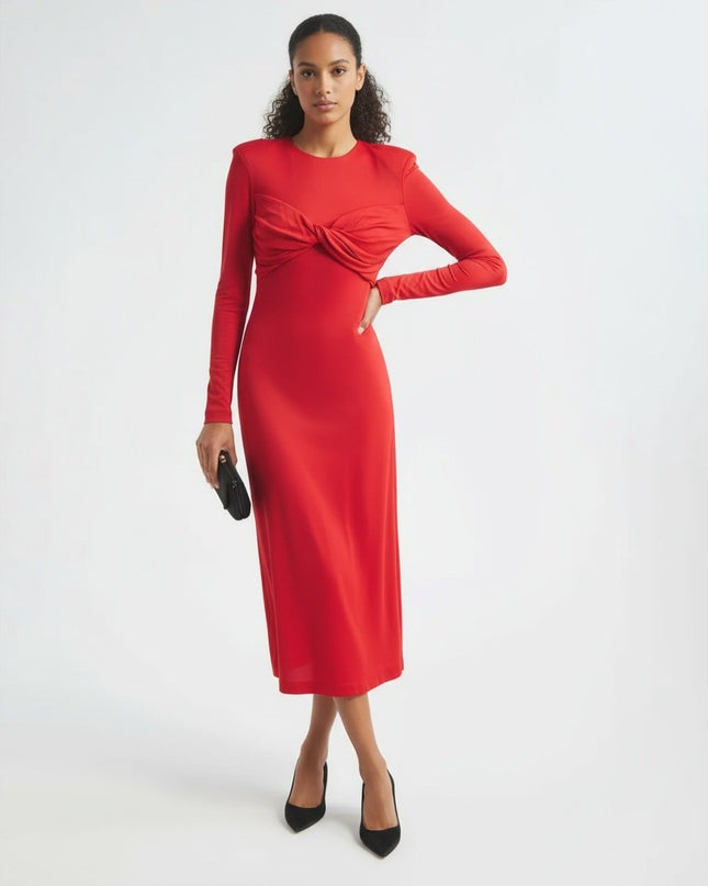 FARM Rio Long Sleeve Midi Dress in Red - Wind & Song
