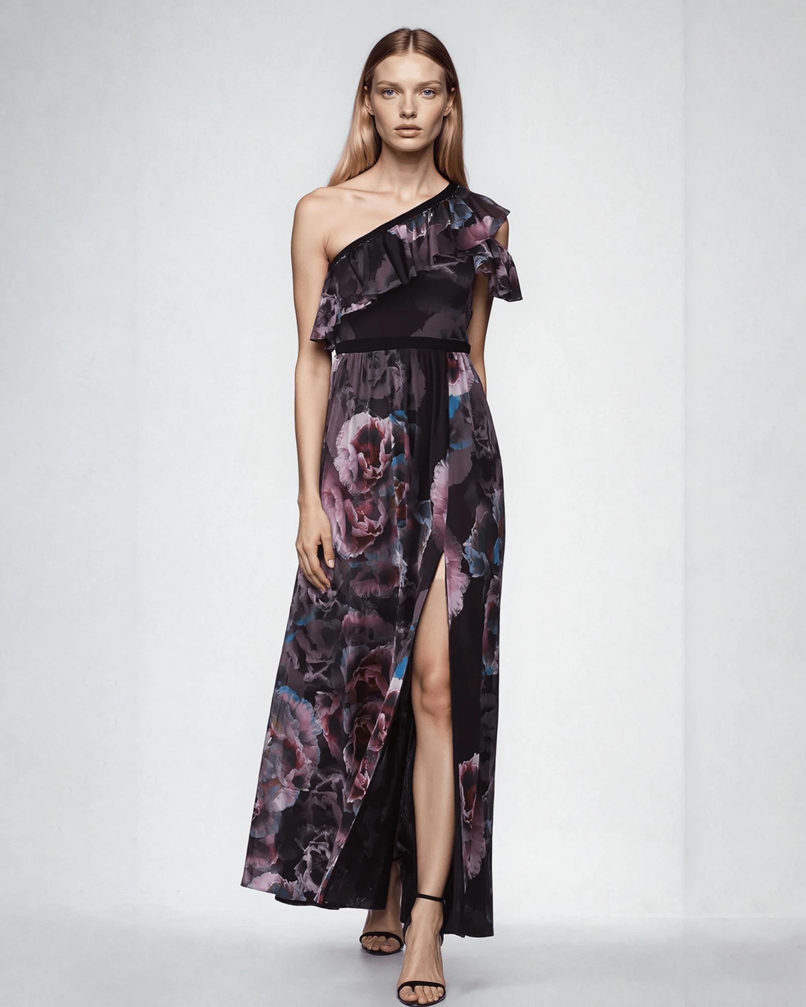 Fuzzi Tulle One Shoulder Purple Flora Gown - Wind & Song