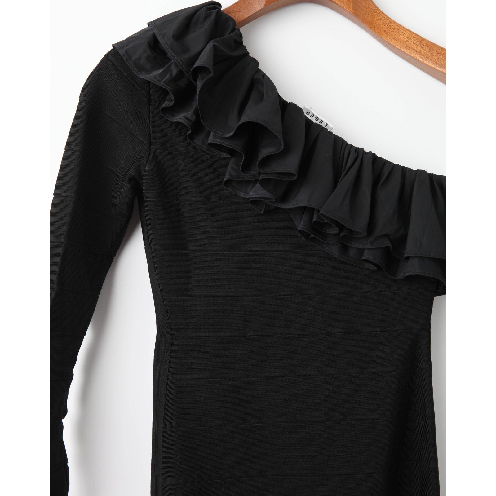 Hervé Léger Asymmetrical Ruffle Gown in Black Size S - Wind & Song