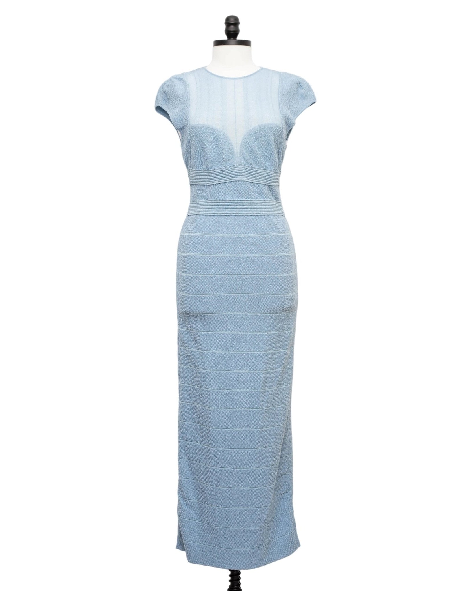 Hervé Léger Blue Bandage Sheer Bustier Gown Size M - Wind & Song