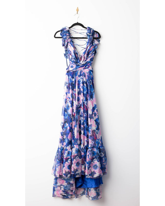 Ieena for Mac Duggal Blue Floral Cutout Gown - Wind & Song