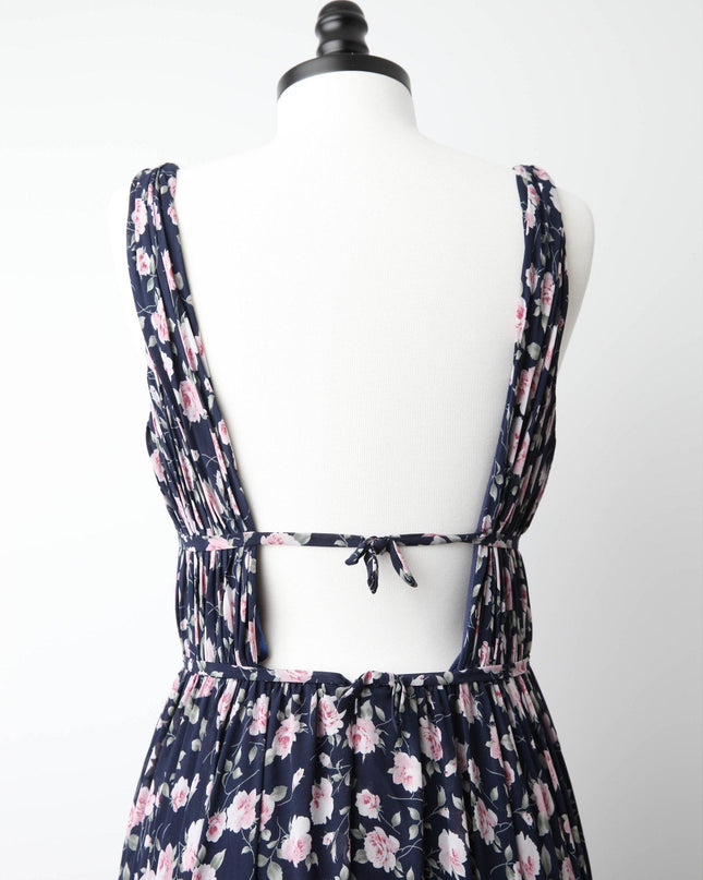 Ieena for Mac Duggal Floral Ruffled Gown in Navy - Wind & Song